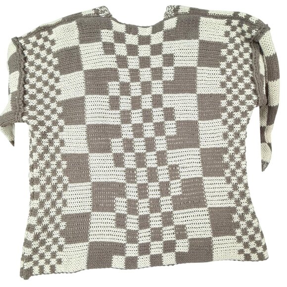1X Talulah Check Cardigan Sweater Oversize Balloon Sleeve Taupe Cream Boutique - Picture 8 of 9